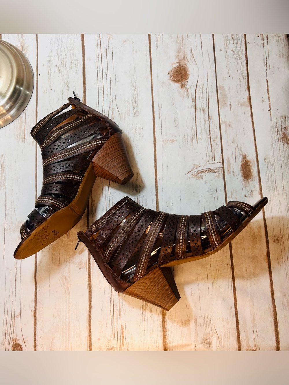 PIKOLINOS Java Gladiator Sandals/High Heels Brown Italian Leather Size 8.5